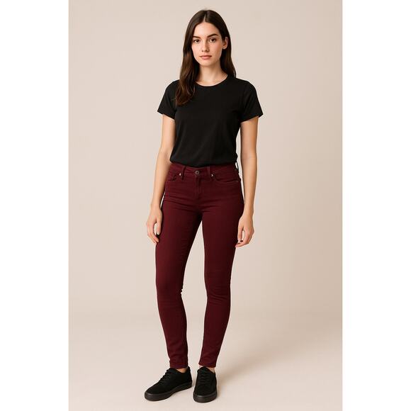 Y2K Garnet Burgundy Skinny Jeans Mid Rise Miss Me Size 26 - Picture 1 of 7